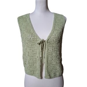 Forest Fairy L Y2K 00s boho festival hippie rave large crochet tie front vest